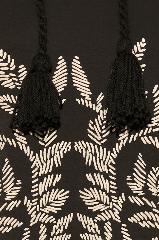 Plus Size Black Floral Textured Tassel Tie Hoodie | Yours Clothing 5