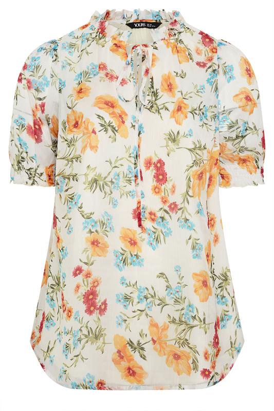 YOURS Plus Size White & Orange Floral Frill Neck Blouse | Yours Clothing 5