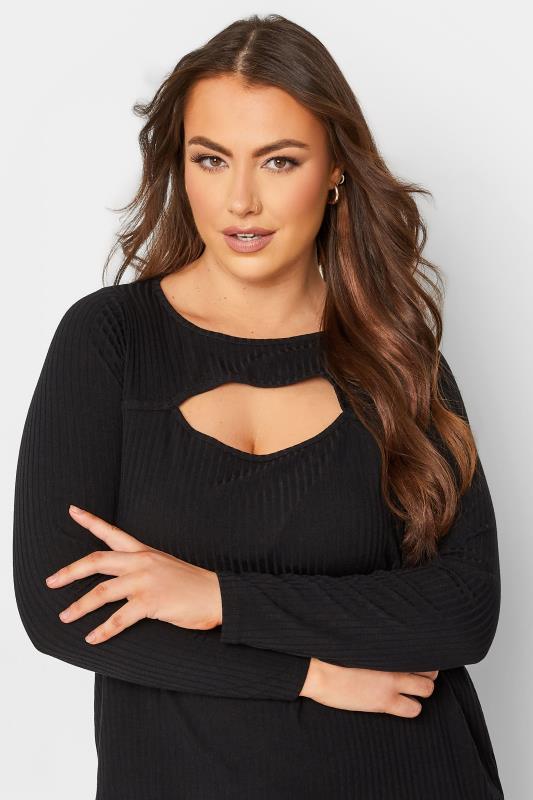 Plus Size Black Ribbed Cut Out Midaxi Dress | Yours Clothing 4