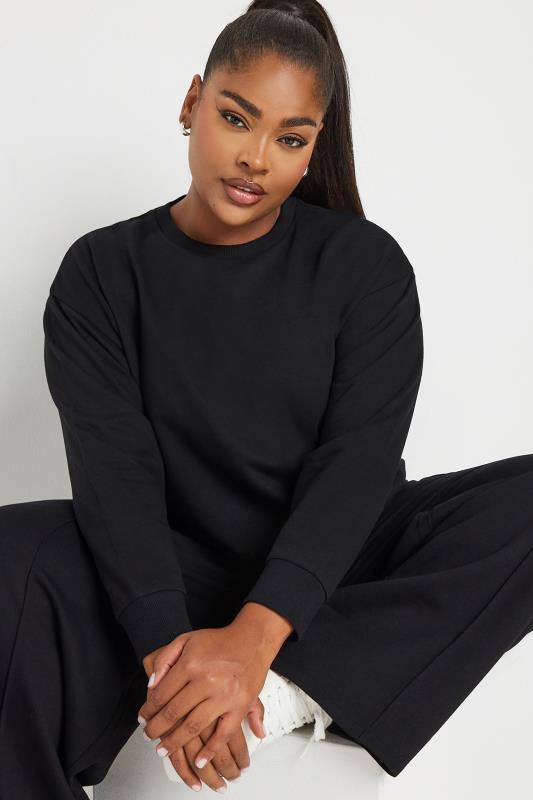 YOURS Plus Size Black Sweatshirt & Wide Leg Jogger Set | Yours Clothing 4