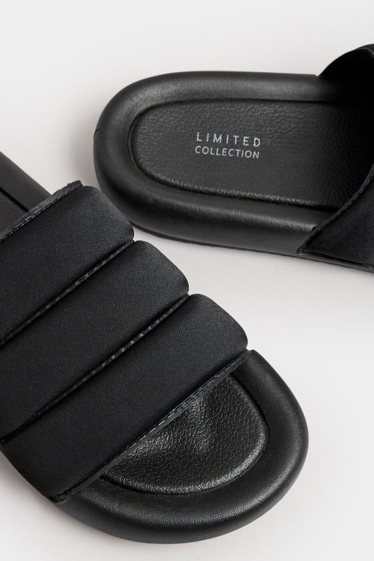 LIMITED COLLECTION Black Padded Sliders In Wide E Fit | Yours Clothing 5