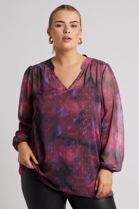 YOURS LONDON Plus Size Red Blur Abstract Print Overhead Blouse | Yours Clothing  2