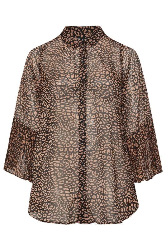 YOURS Plus Size Black Leopard Print Flared Sleeve Shirt | Yours Clothing 5