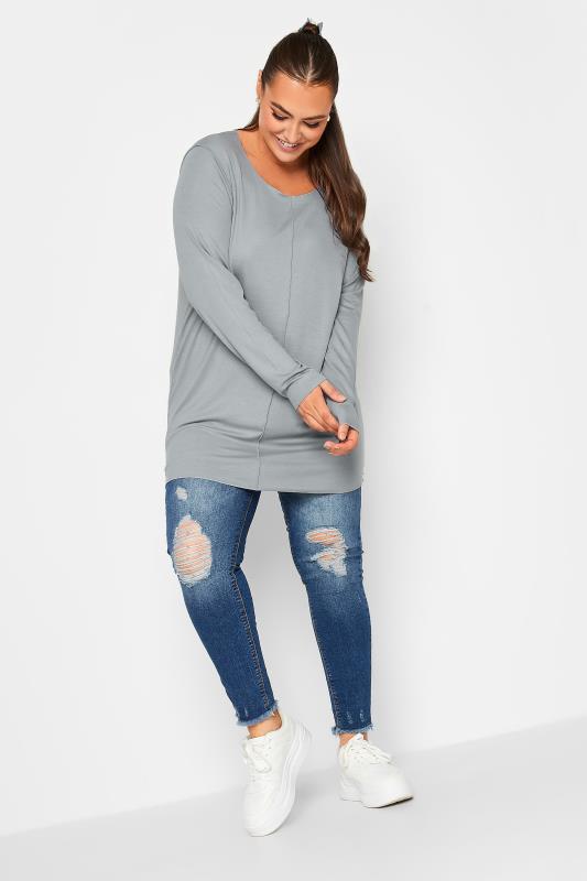 YOURS Curve Plus Size Grey Front Seam Top | Yours Clothing  2