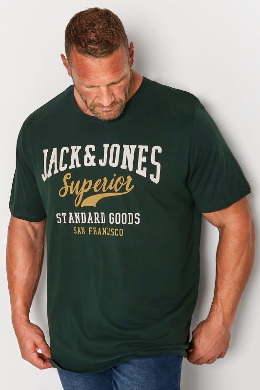 JACK & JONES Big & Tall Green 'Superior' Printed Logo T-Shirt 1