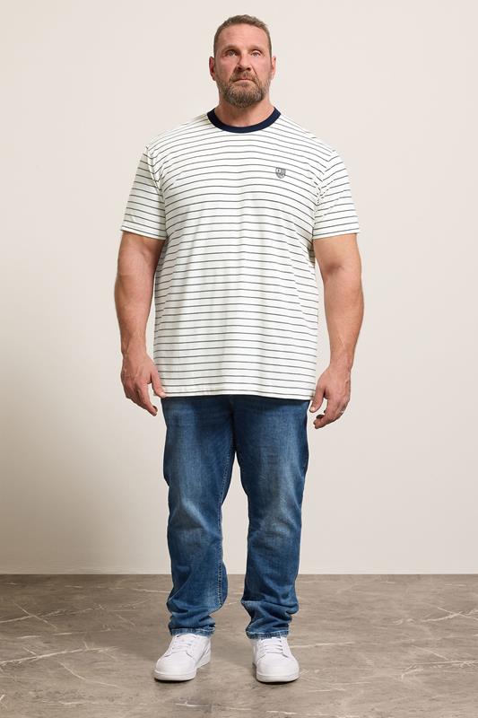 BadRhino Big & Tall Off-White Extra Long Stripe Pique T-Shirt | BadRhino 2