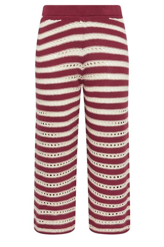 LIMITED COLLECTION Plus Size Burgundy Red Stripe Crochet Wide Leg Trousers | Yours Clothing 5
