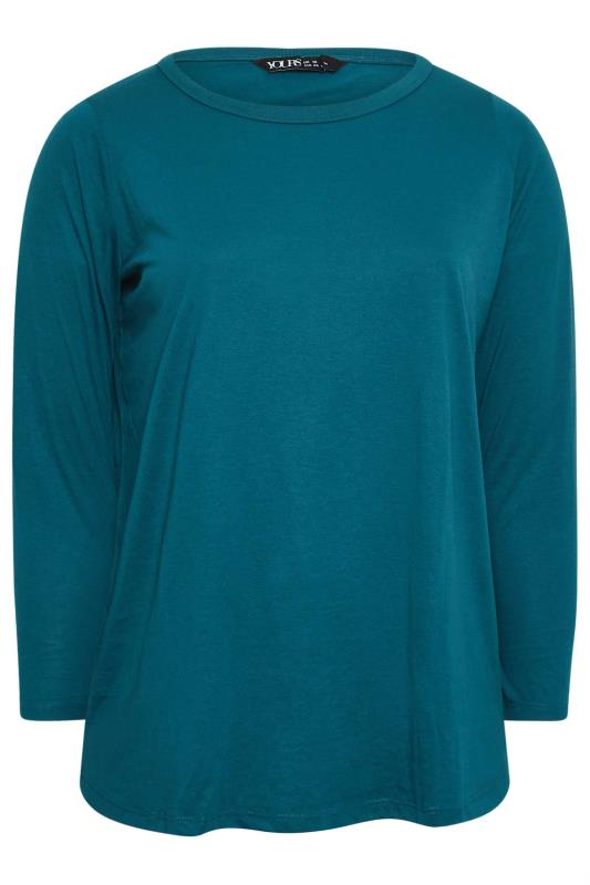 YOURS Curve Plus Size Teal Blue Long Sleeve Basic Top | Yours Clothing  6