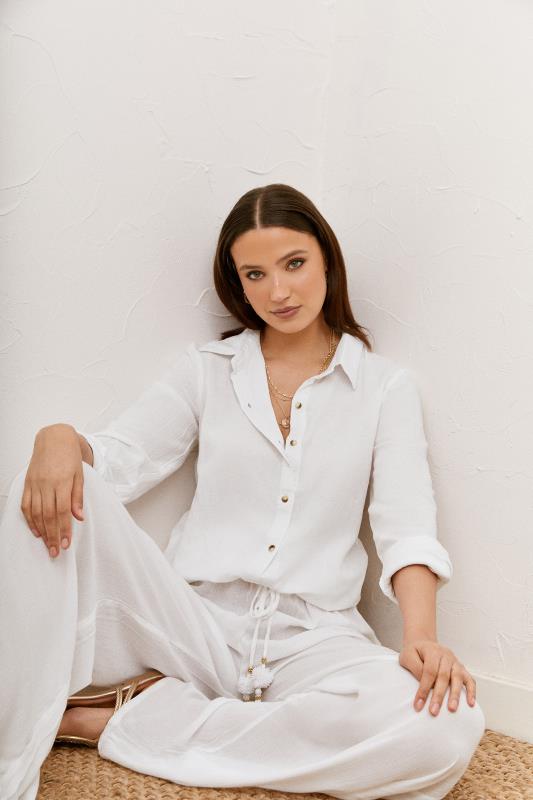 LTS Tall Womens White Long Sleeve Linen Shirt | Long Tall Sally  1