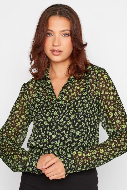 Tall  LTS Tall Black & Green Floral Print Longline Shirt