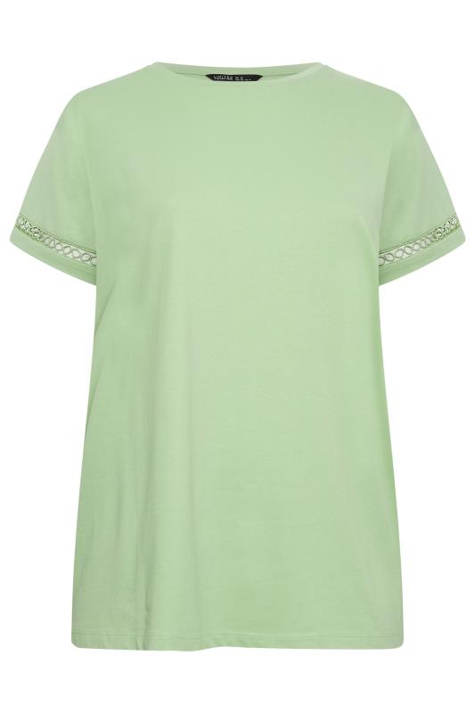 LIMITED COLLECTION Curve Plus Size Sage Green Crochet Trim T-Shirt | Yours Clothing  6