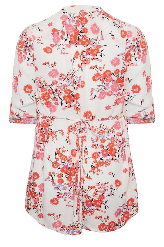 Plus Size White & Pink Floral Print Pintuck Shirt | Yours Clothing 7