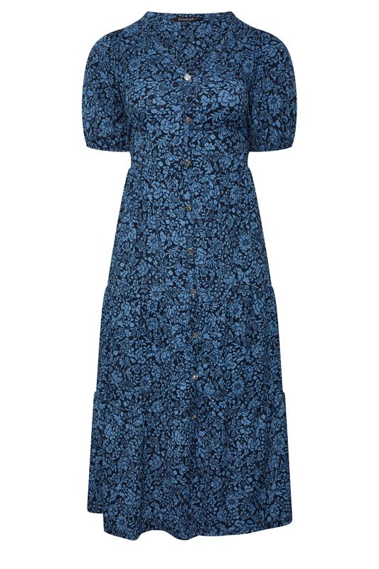 EVANS Plus Size Navy Blue Floral Tiered Dress | Evans 5