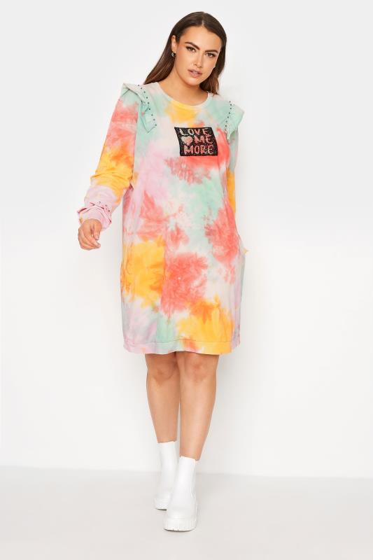 Plus Size  Multicoloured Tie Dye 'Love Me More' Jumper Dress