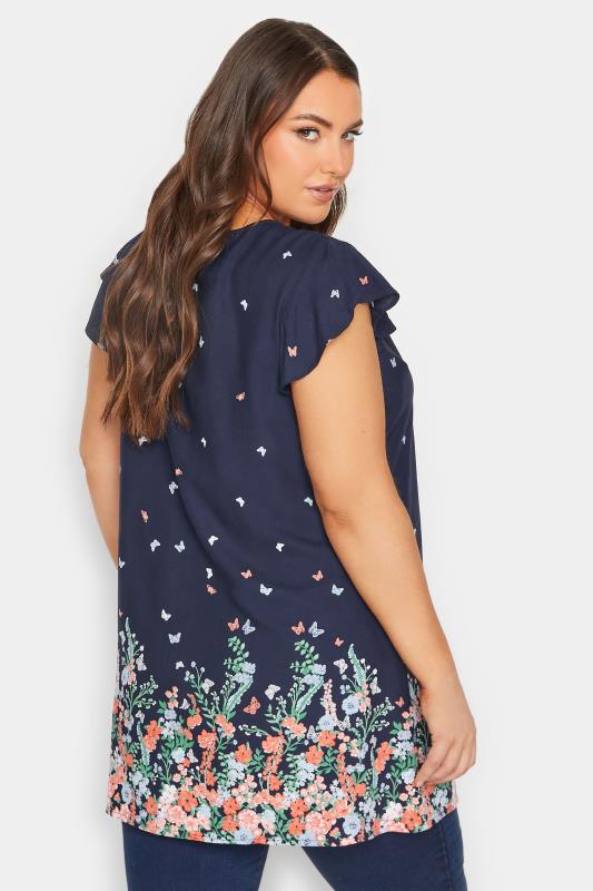 YOURS Plus Size Navy Blue Butterfly Print Blouse | Yours Clothing 3