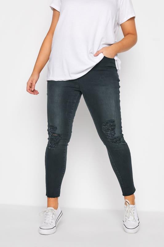 Plus Size Black Ripped Knee AVA Jeans | Yours Clothing 1