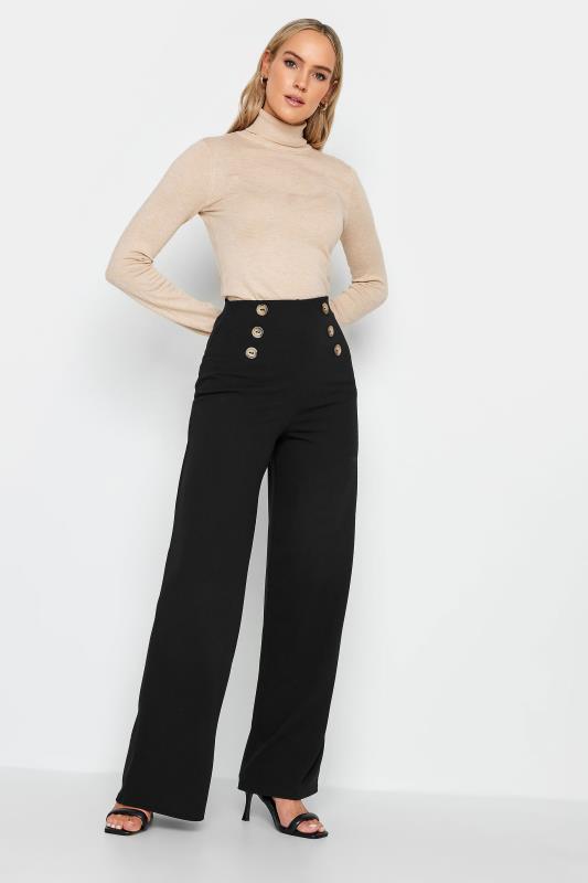 LTS Tall Black Button Detail Wide Leg Trousers | Long Tall Sally 2