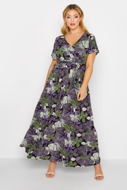 YOURS Plus Size Curve Purple & Green Leaf Print Maxi Dress | Yours Clothing  2