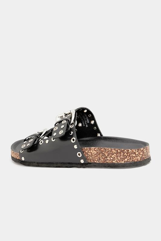Black Stud Detail Buckle Strap Footbed Sandals In Extra Wide EEE Fit | Yours Clothing  4