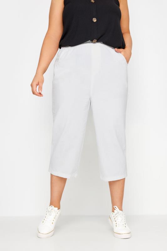 YOURS Plus Size White Cool Cotton Cropped Trousers | Yours Clothing 1