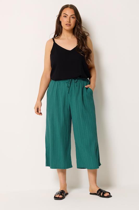  YOURS pantalones capri verde azulado con textura