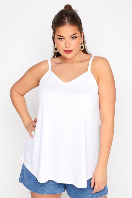 Plus Size  LIMITED COLLECTION Curve White Rib Swing Cami Top