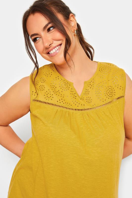YOURS Curve Orchre Yellow Crochet Vest Top | Yours Clothing 4