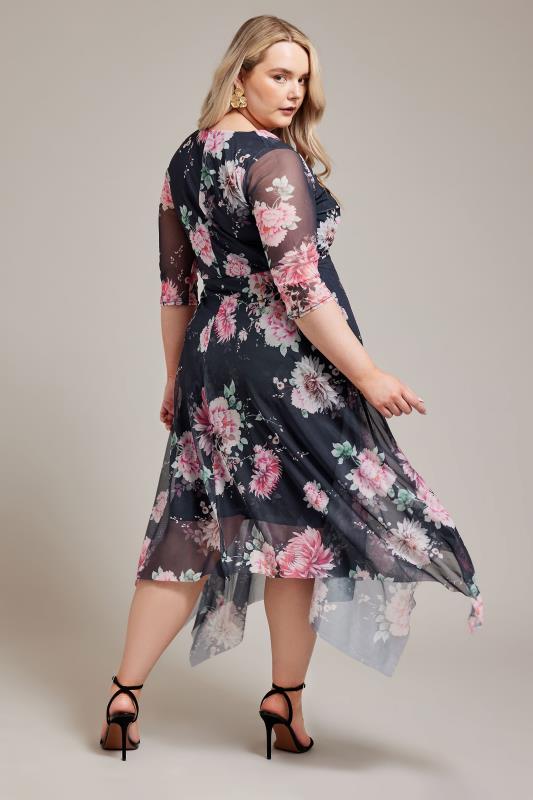 YOURS LONDON Plus Size Black Floral Print Wrap Midi Dress | Yours Clothing 3