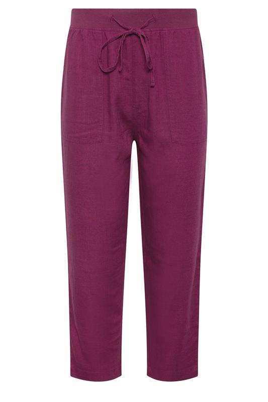 M&Co Berry Purple Cropped Linen Trousers | M&Co 5