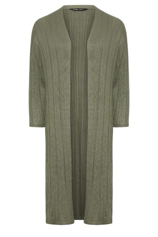 YOURS Plus Size Khaki Green Longline Ribbed Cardigan | Yours Clothing 5