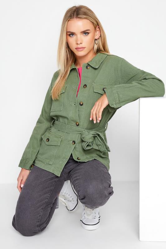 Petite Khaki Green Belted Utilty Jacket | PixieGirl 4