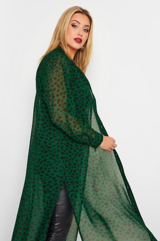 YOURS LONDON Plus Size Curve Dark Green Dalmatian Print Longline Shirt | Yours Clothing 4