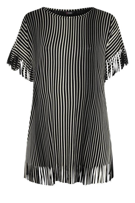 Black Vertical Stripe Printed Fringe T-Shirt_F.jpg