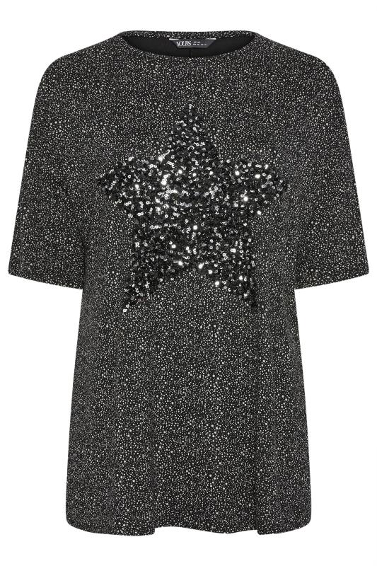 YOURS Plus Size Black Star Sequin Embellished Top | Yours Clothing 5