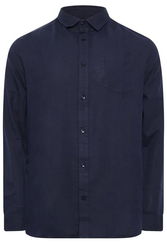 BadRhino Big & Tall Navy Blue Long Sleeve Linen Blend Shirt | BadRhino 5