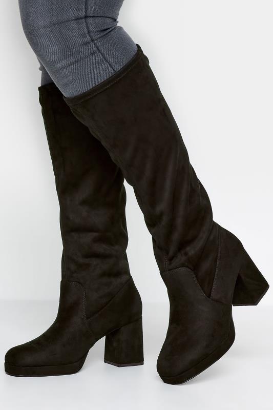 LIMITED COLLECTION Curve Black Knee High Boots In Extra Wide EEE Fit | Yours Clothing  1