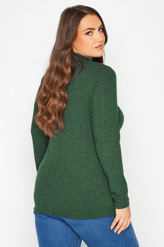 LIMITED COLLECTION Plus Size Green Marl Ribbed Turtle Neck Top | Yours Clothing 4