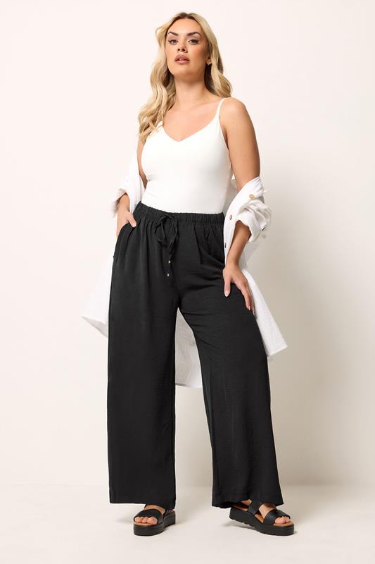 YOURS Plus Size Black Wide Leg Twill Trousers | Yours Clothing 1