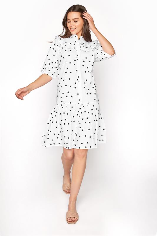 LTS White Polka Dot Puff Sleeve Dress | Long Tall Sally 1