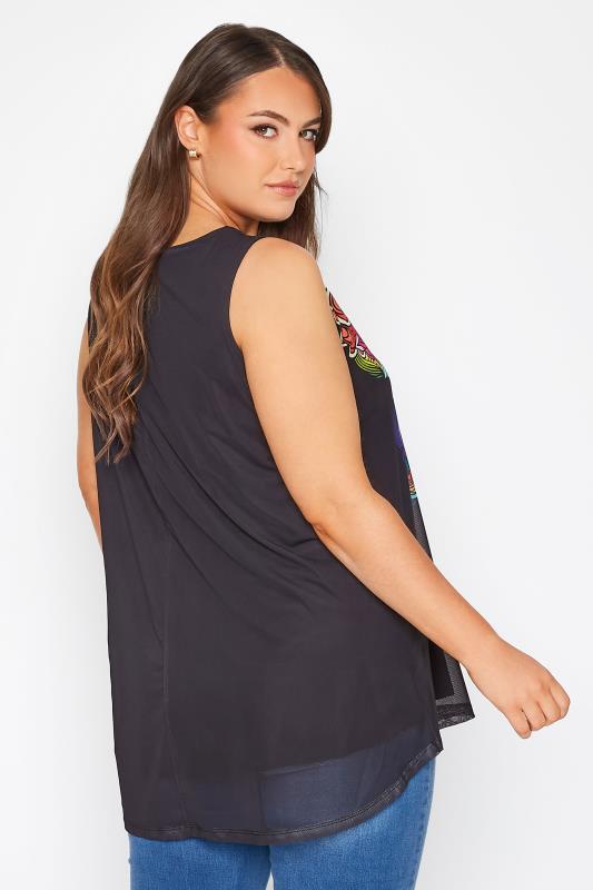 Curve Black Butterfly Print Double Layered Top 3