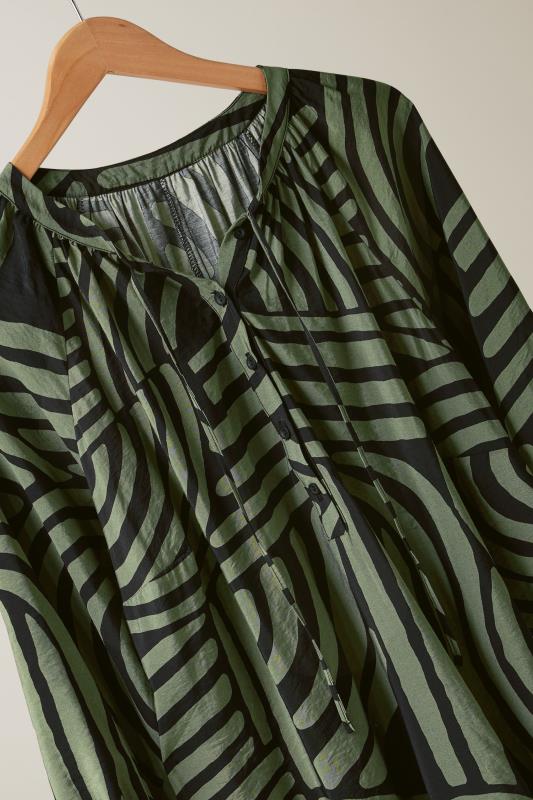 EVANS Plus Size Khaki Green Abstract Print Tie Neck Blouse | Evans 7