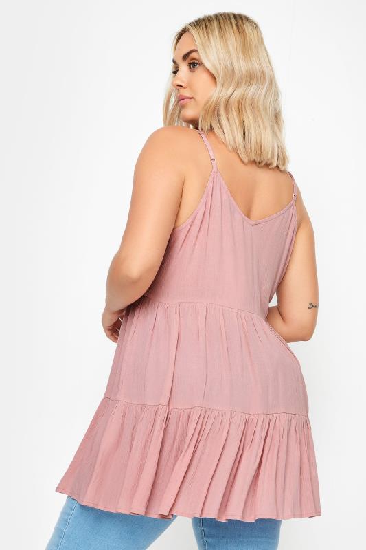 YOURS Plus Size Dusty Pink Crinkle Tiered Vest Top | Yours Clothing 3