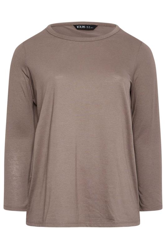 YOURS Curve Plus Size Light Brown Long Sleeve Basic Top | Yours Clothing  6