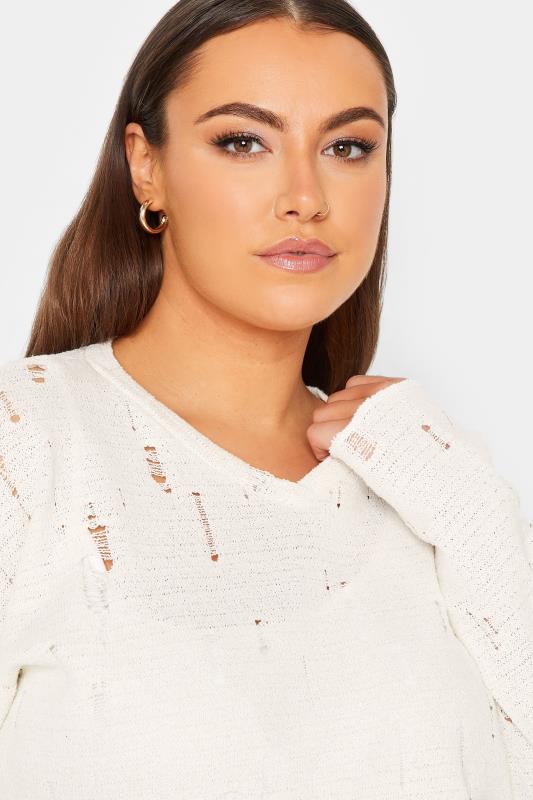 YOURS LUXURY Plus Size Ivory White Distressed Stitch Knitted Jumper | Yours Clothing 4