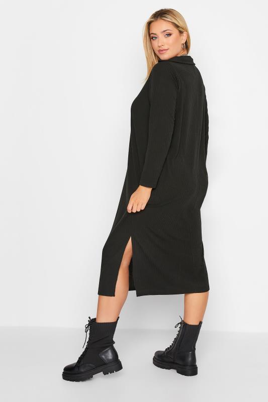 Curve Plus Size Black Ribbed Spilt Sides Midi Dress | Yours Clothing 3
