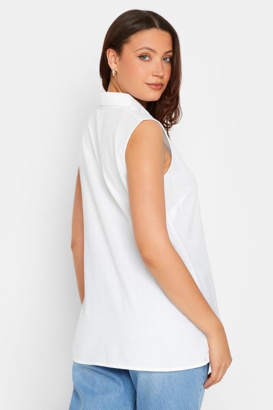 LTS Tall Women's White Sleeveless Linen Blend Shirt | Long Tall Sally  3