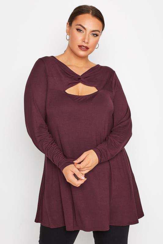 LIMITED COLLECTION Plus Size Berry Red Twist Cut Out Top | Yours Clothing 1