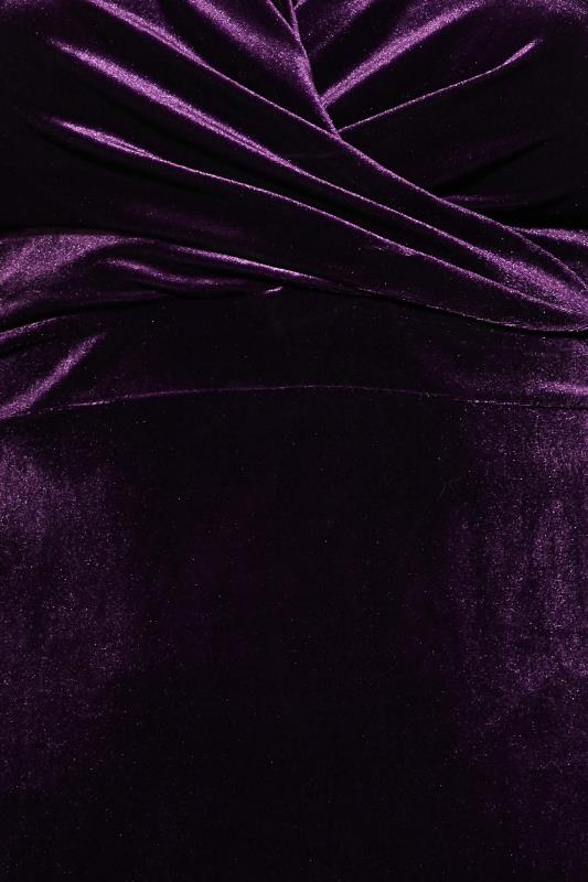 YOURS LONDON Curve Purple Velvet Drop Shoulder Bodycon Wrap Dress | Yours Clothing 5