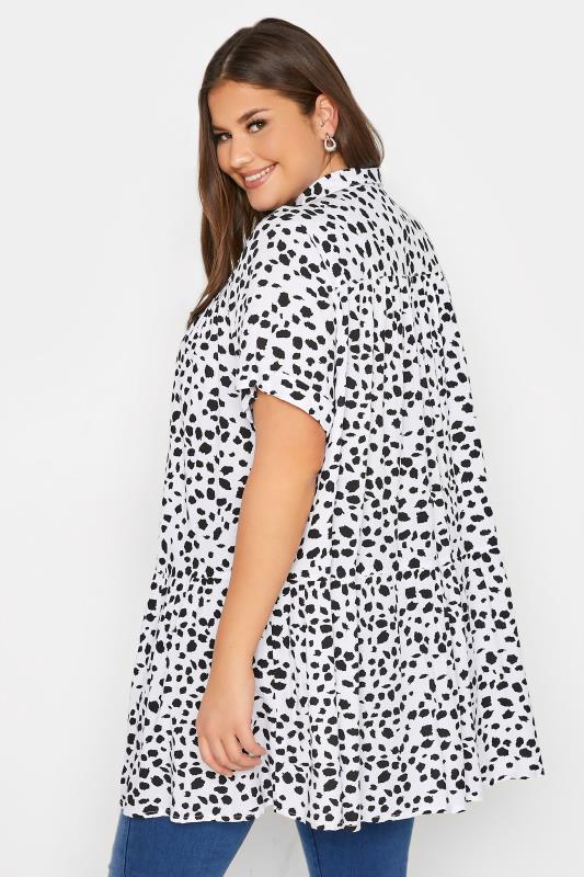 Plus Size White Dalmatian Print Tiered Short Sleeve Shirt | Yours Clothing  3