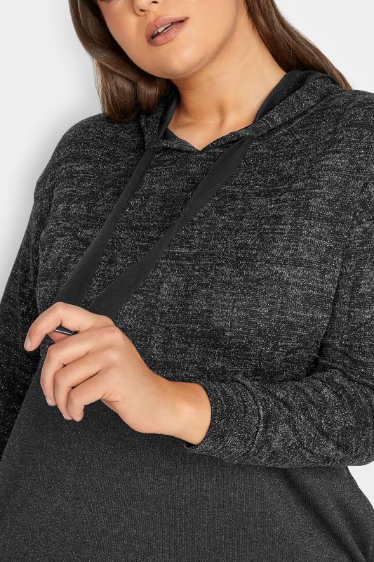Curve Plus Size Black & Grey Soft Touch Glitter Hoodie Dress | Yours Clothing 5